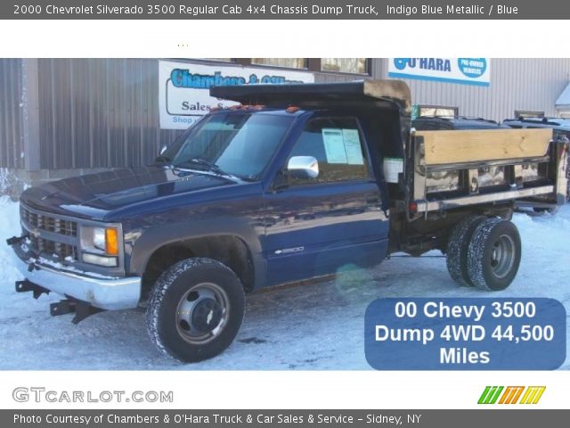 2000 Chevrolet Silverado 3500 Regular Cab 4x4 Chassis Dump Truck in Indigo Blue Metallic