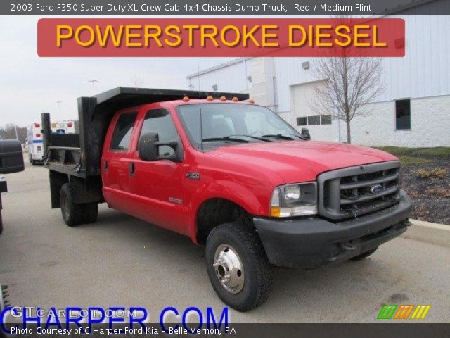 2003 Ford F350 Super Duty XL Crew Cab 4x4 Chassis Dump Truck in Red