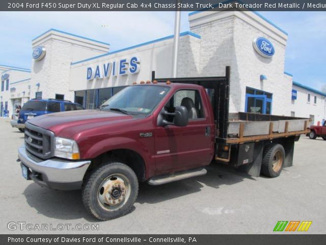 2004 Ford F450 Super Duty XL Regular Cab 4x4 Chassis Stake Truck in Dark Toreador Red Metallic
