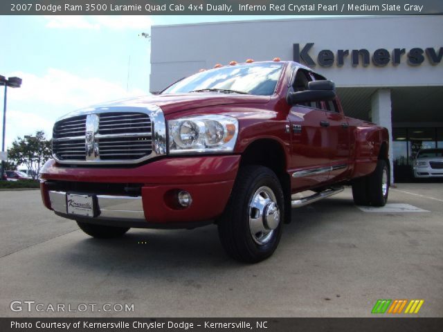 2007 Dodge Ram 3500 Laramie Quad Cab 4x4 Dually in Inferno Red Crystal Pearl
