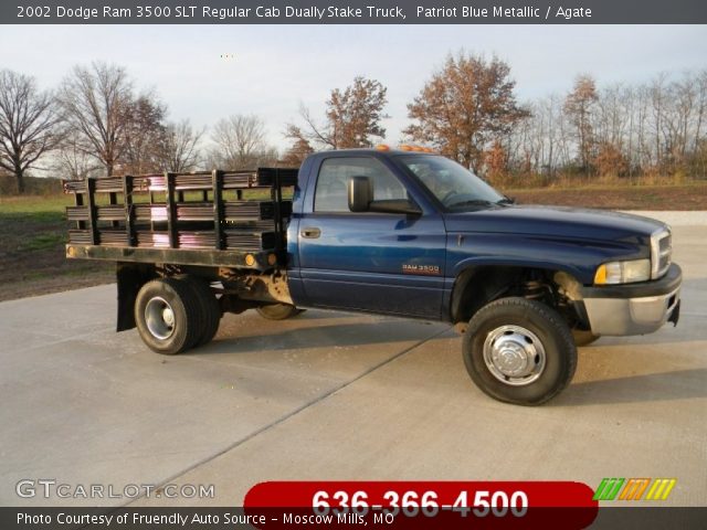 2002 Dodge Ram 3500 SLT Regular Cab Dually Stake Truck in Patriot Blue Metallic