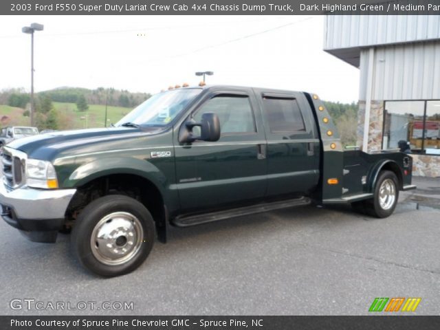 2003 Ford F550 Super Duty Lariat Crew Cab 4x4 Chassis Dump Truck in Dark Highland Green