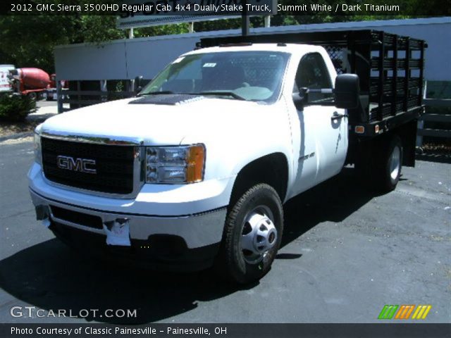 2012 GMC Sierra 3500HD Regular Cab 4x4 Dually Stake Truck in Summit White