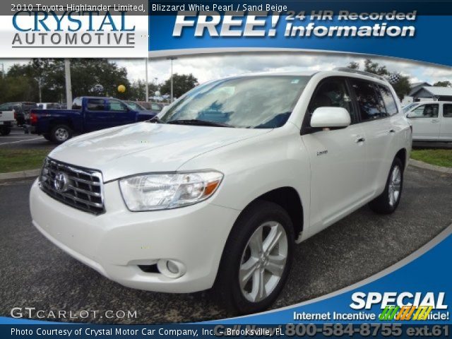 2010 Toyota Highlander Limited in Blizzard White Pearl