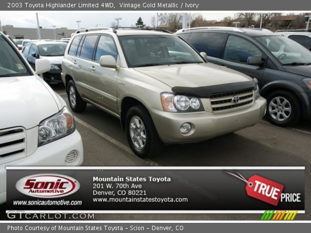 2003 Toyota Highlander Limited 4WD in Vintage Gold Metallic