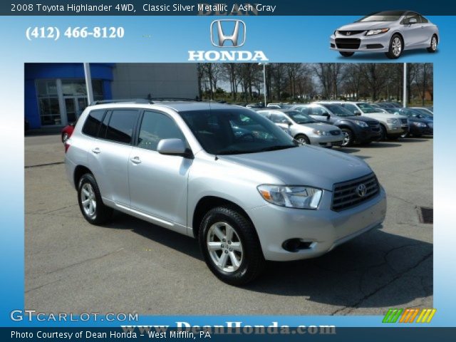 2008 Toyota Highlander 4WD in Classic Silver Metallic