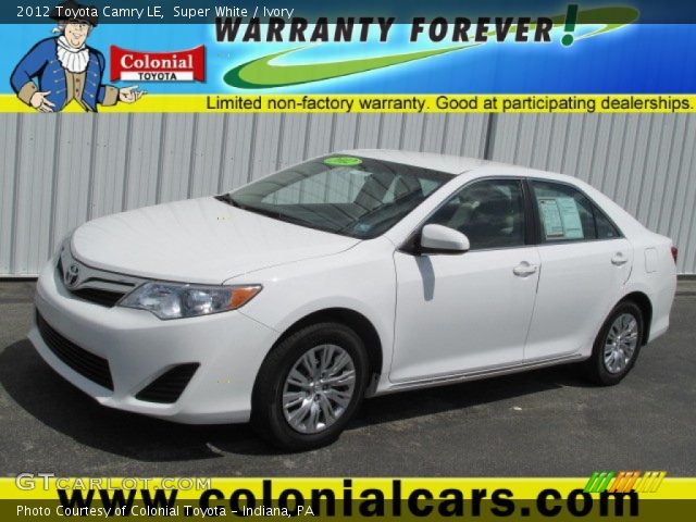 2012 Toyota Camry LE in Super White