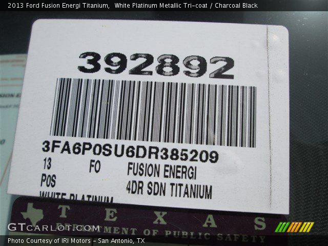 2013 Ford Fusion Energi Titanium in White Platinum Metallic Tri-coat