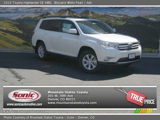 2013 Toyota Highlander SE 4WD in Blizzard White Pearl