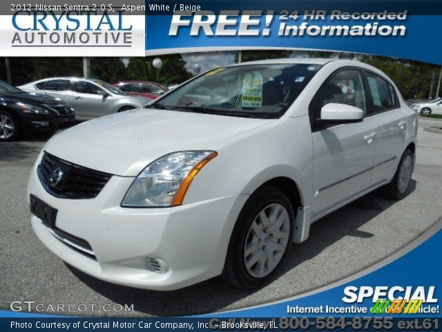 2012 Nissan Sentra 2.0 S in Aspen White