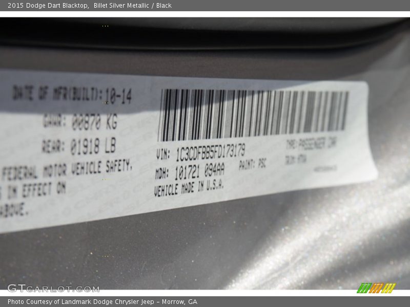 Billet Silver Metallic / Black 2015 Dodge Dart Blacktop