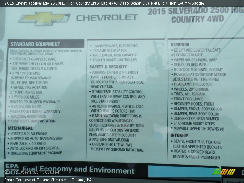 2015 Silverado 2500HD High Country Crew Cab 4x4 Window Sticker