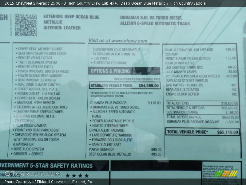  2015 Silverado 2500HD High Country Crew Cab 4x4 Window Sticker