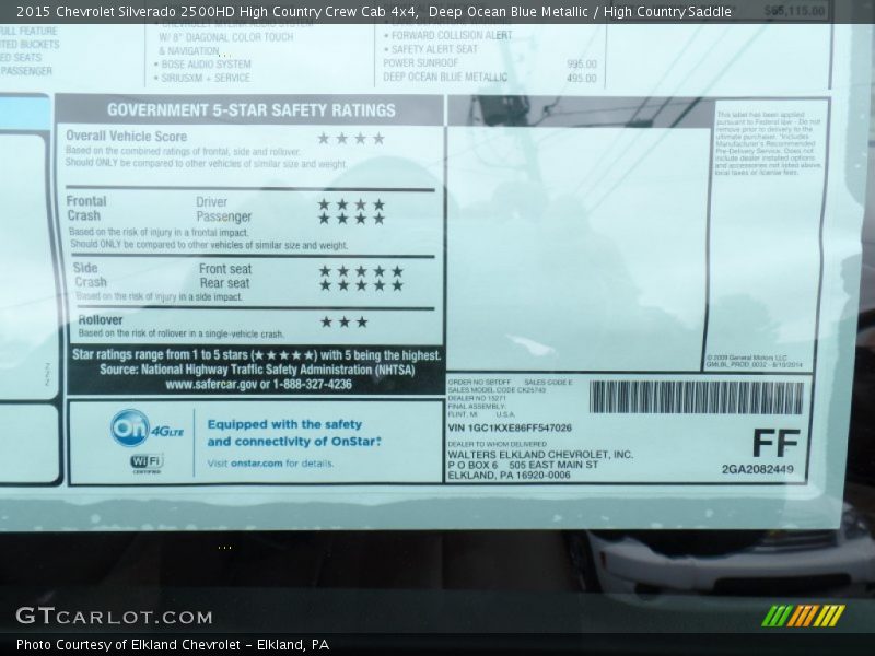 Deep Ocean Blue Metallic / High Country Saddle 2015 Chevrolet Silverado 2500HD High Country Crew Cab 4x4