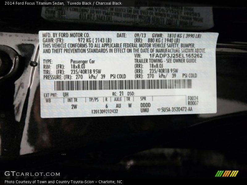 Tuxedo Black / Charcoal Black 2014 Ford Focus Titanium Sedan