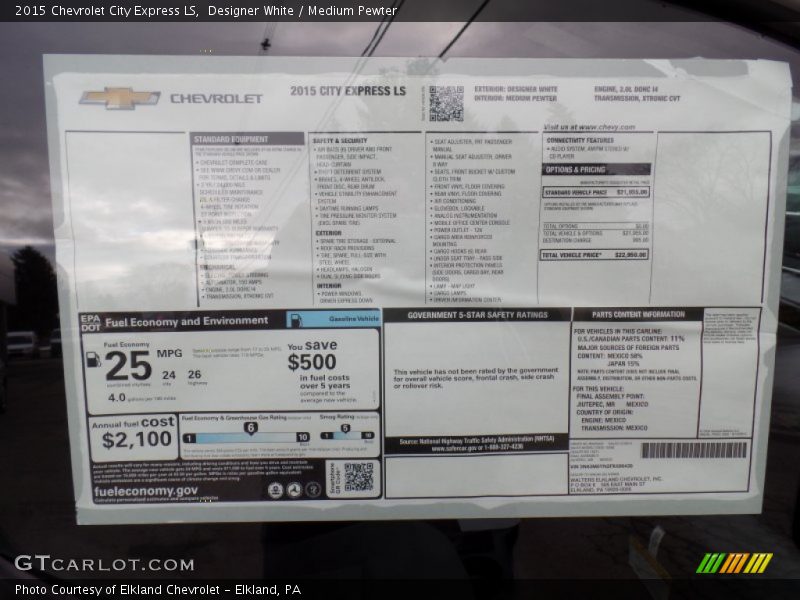  2015 City Express LS Window Sticker