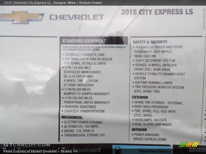  2015 City Express LS Window Sticker