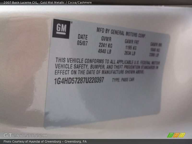 Gold Mist Metallic / Cocoa/Cashmere 2007 Buick Lucerne CXL