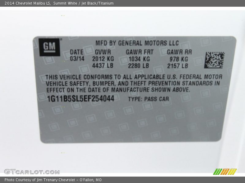 Summit White / Jet Black/Titanium 2014 Chevrolet Malibu LS
