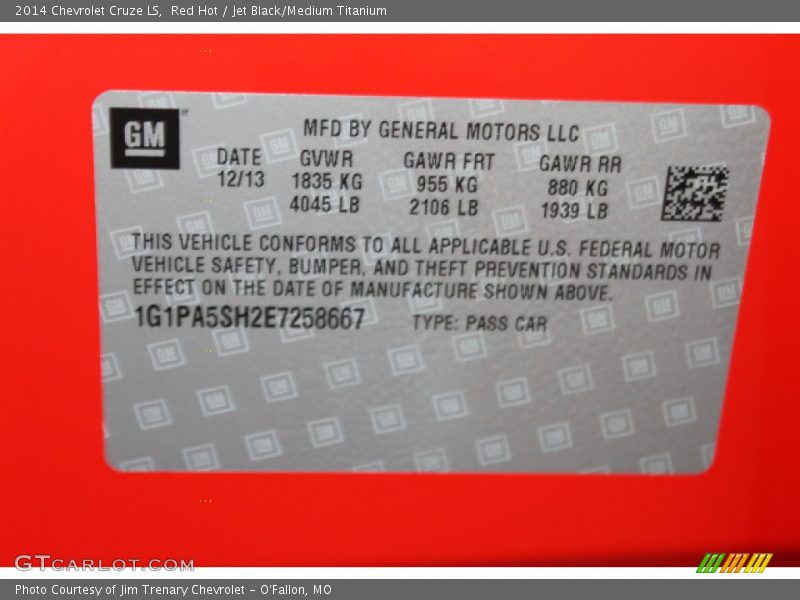 Red Hot / Jet Black/Medium Titanium 2014 Chevrolet Cruze LS