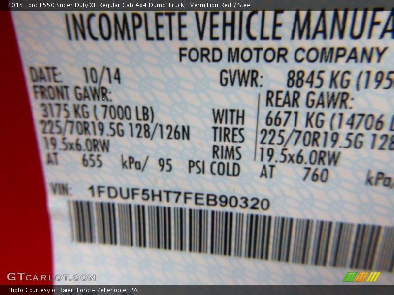 Vermillion Red / Steel 2015 Ford F550 Super Duty XL Regular Cab 4x4 Dump Truck