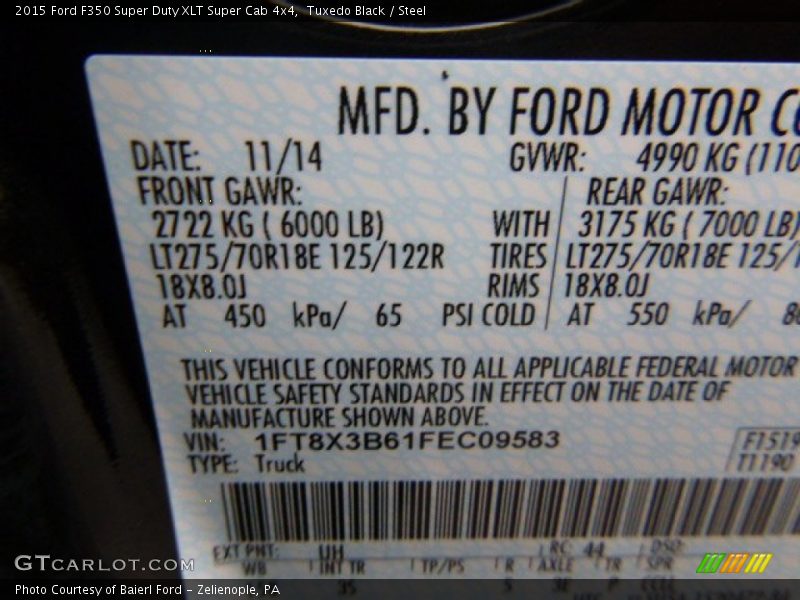 Tuxedo Black / Steel 2015 Ford F350 Super Duty XLT Super Cab 4x4