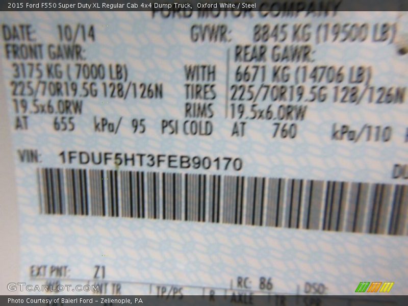 Oxford White / Steel 2015 Ford F550 Super Duty XL Regular Cab 4x4 Dump Truck