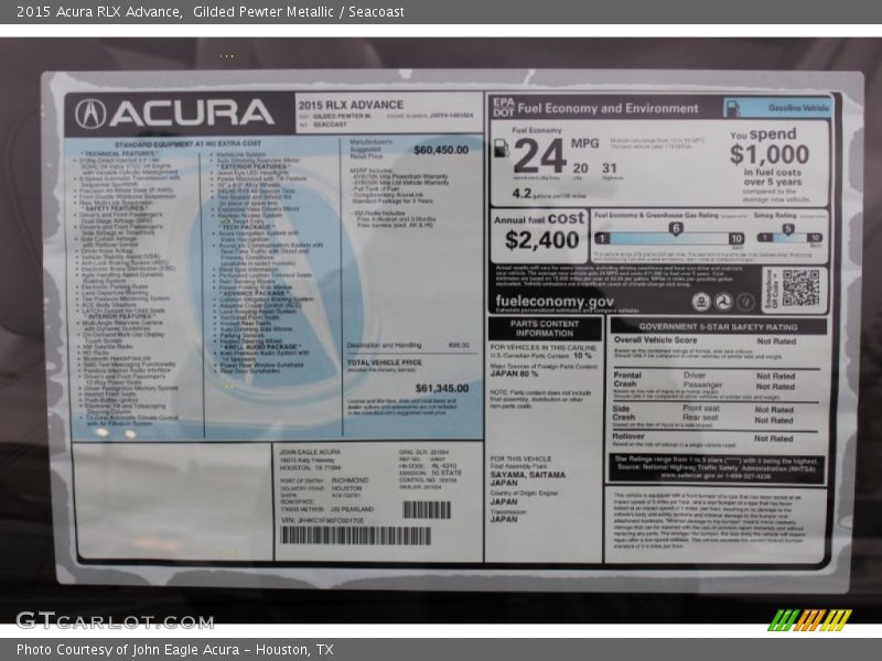 Gilded Pewter Metallic / Seacoast 2015 Acura RLX Advance