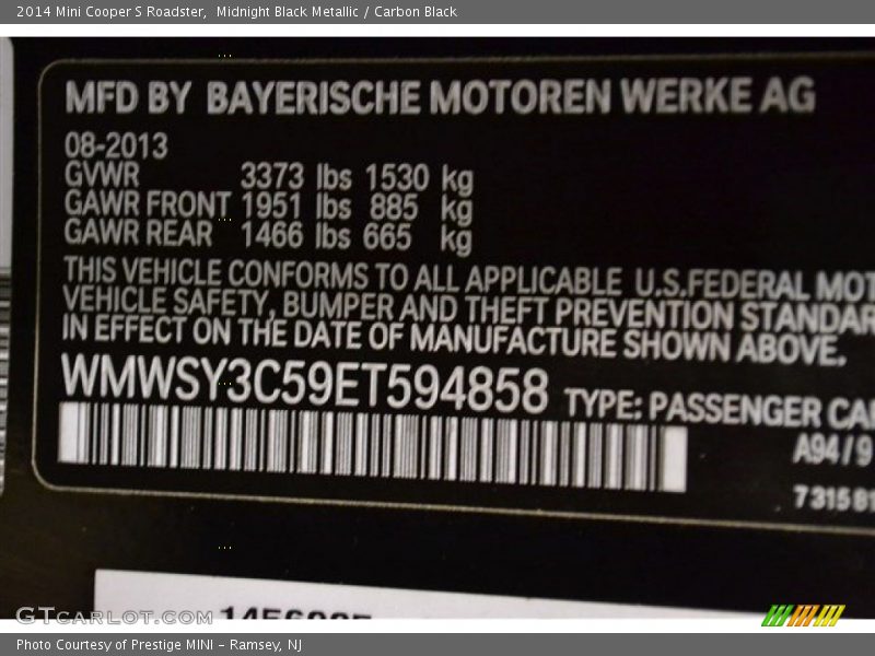 Midnight Black Metallic / Carbon Black 2014 Mini Cooper S Roadster