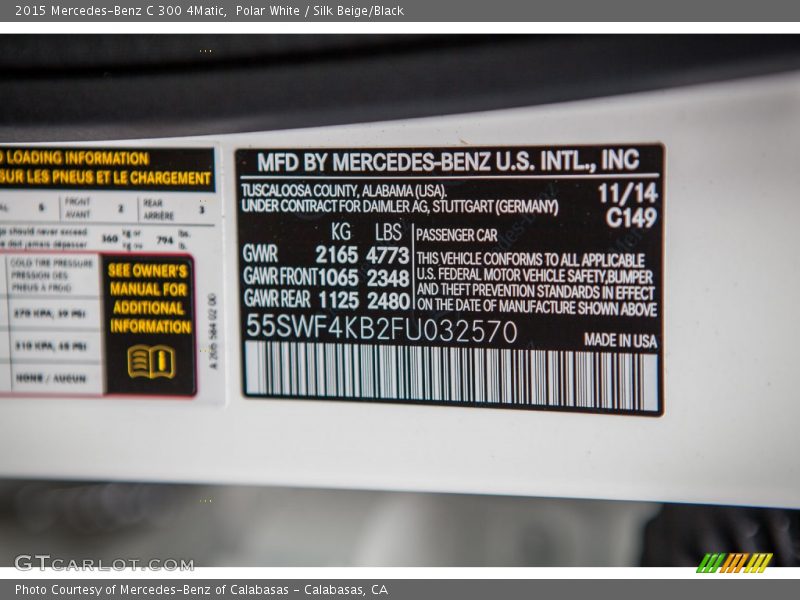 Polar White / Silk Beige/Black 2015 Mercedes-Benz C 300 4Matic