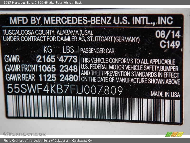 Polar White / Black 2015 Mercedes-Benz C 300 4Matic