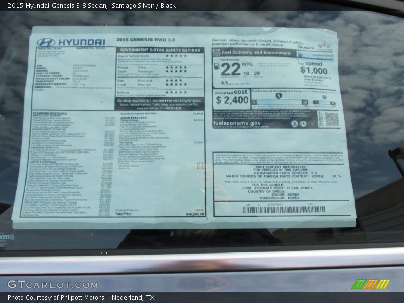 Santiago Silver / Black 2015 Hyundai Genesis 3.8 Sedan
