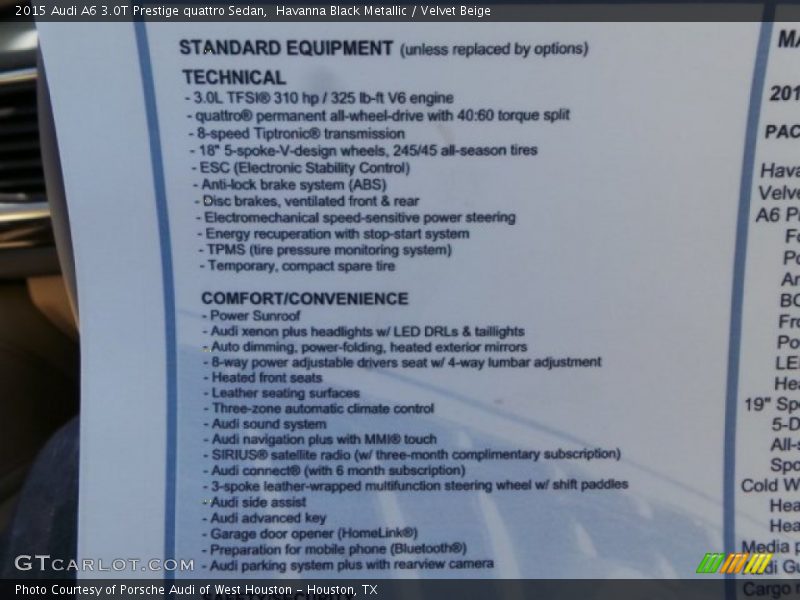 Havanna Black Metallic / Velvet Beige 2015 Audi A6 3.0T Prestige quattro Sedan
