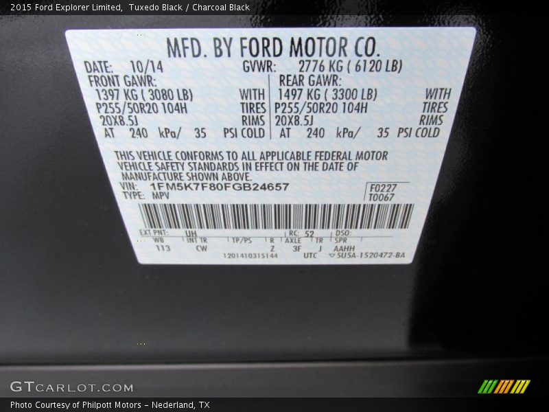 Tuxedo Black / Charcoal Black 2015 Ford Explorer Limited