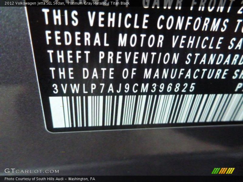 Platinum Gray Metallic / Titan Black 2012 Volkswagen Jetta SEL Sedan