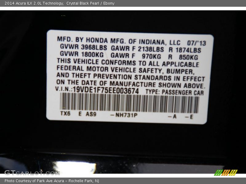 Crystal Black Pearl / Ebony 2014 Acura ILX 2.0L Technology