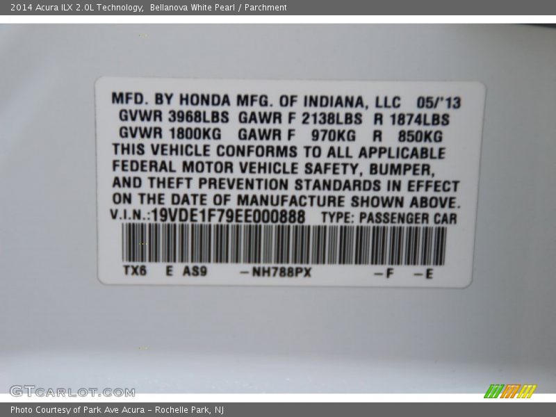 Bellanova White Pearl / Parchment 2014 Acura ILX 2.0L Technology