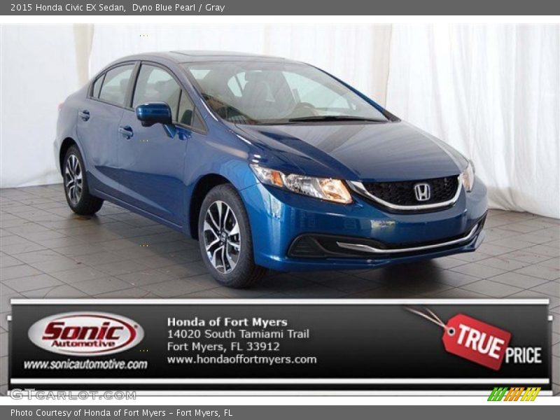 Dyno Blue Pearl / Gray 2015 Honda Civic EX Sedan