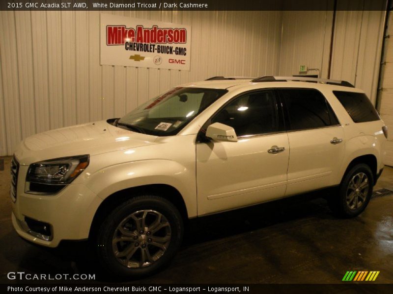 White Diamond Tricoat / Dark Cashmere 2015 GMC Acadia SLT AWD
