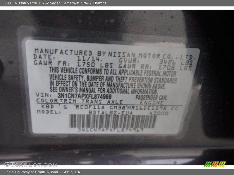 Amethyst Gray / Charcoal 2015 Nissan Versa 1.6 SV Sedan