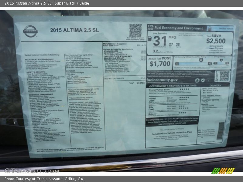 Super Black / Beige 2015 Nissan Altima 2.5 SL