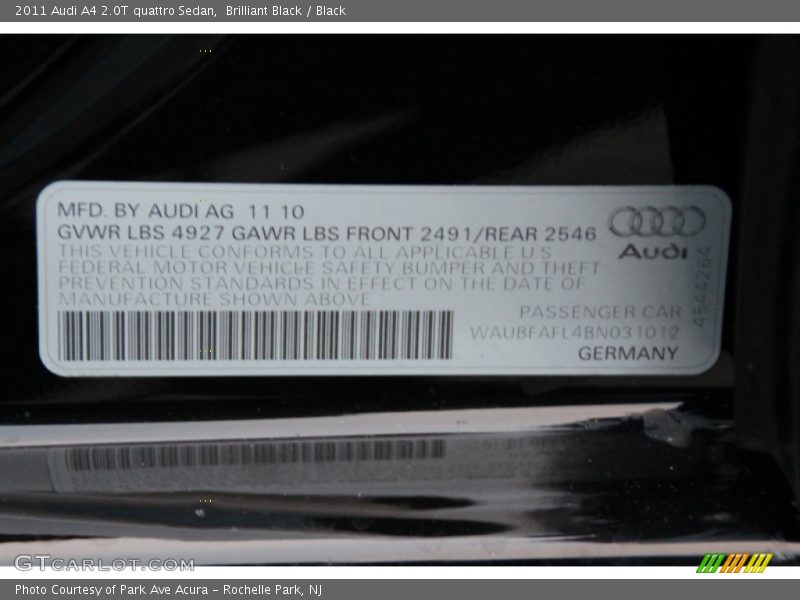 Brilliant Black / Black 2011 Audi A4 2.0T quattro Sedan