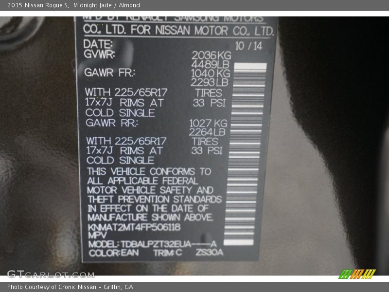 2015 Rogue S Midnight Jade Color Code EAN