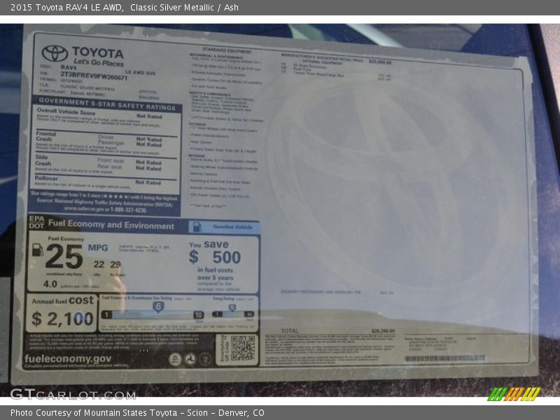 Classic Silver Metallic / Ash 2015 Toyota RAV4 LE AWD