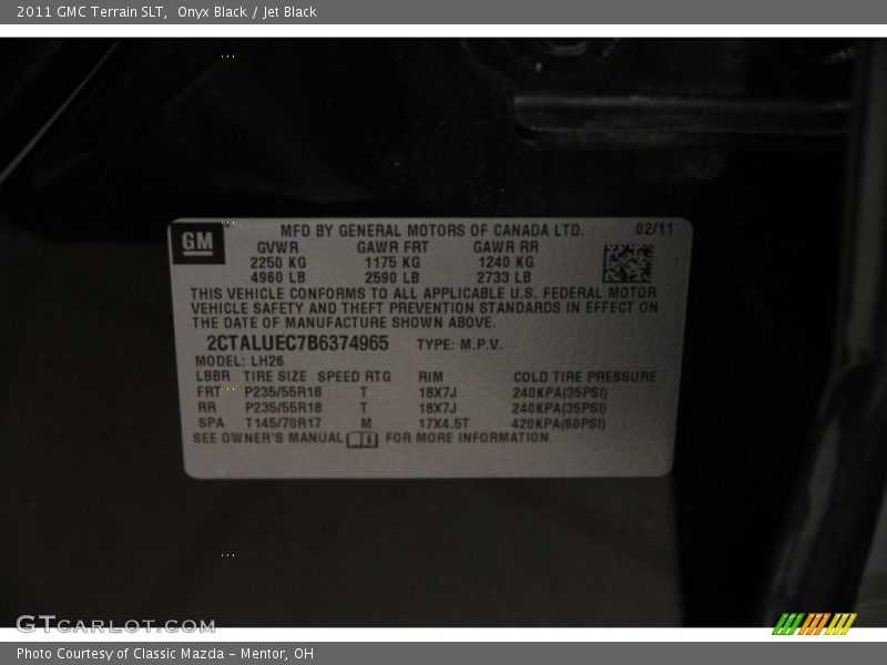 Onyx Black / Jet Black 2011 GMC Terrain SLT