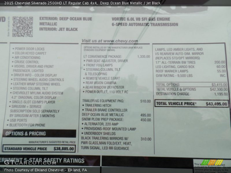  2015 Silverado 2500HD LT Regular Cab 4x4 Window Sticker