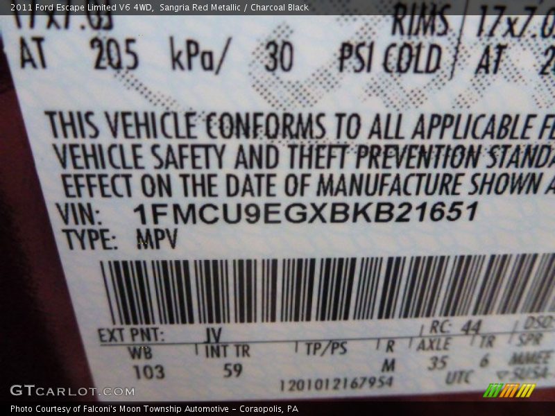 Sangria Red Metallic / Charcoal Black 2011 Ford Escape Limited V6 4WD