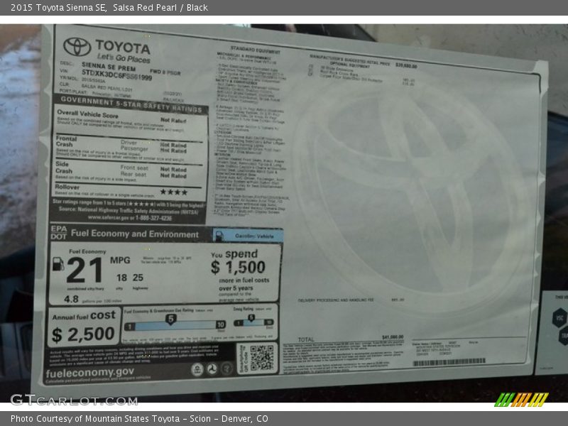 Salsa Red Pearl / Black 2015 Toyota Sienna SE