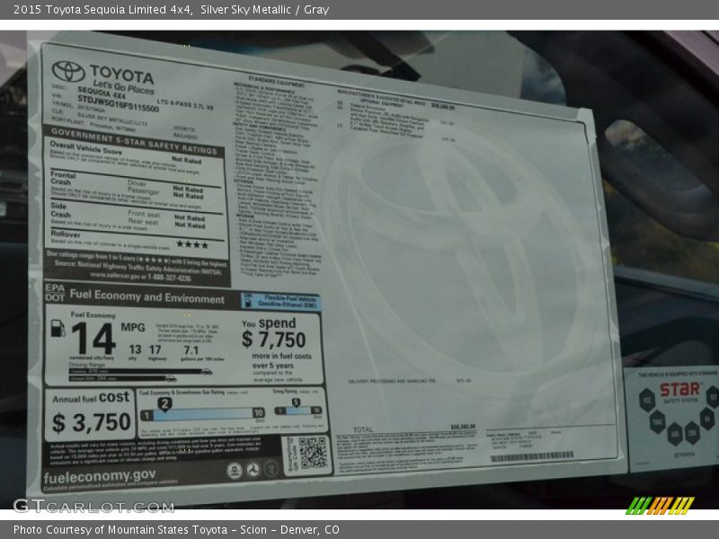 Silver Sky Metallic / Gray 2015 Toyota Sequoia Limited 4x4