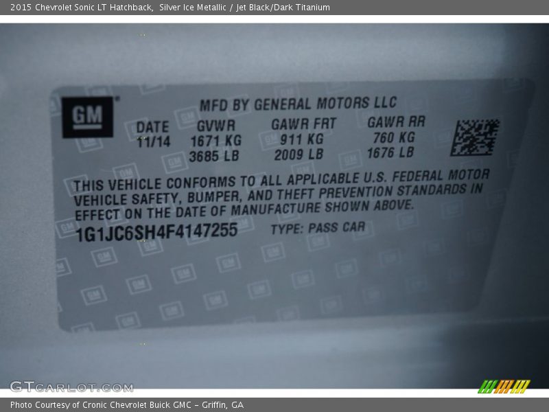 Silver Ice Metallic / Jet Black/Dark Titanium 2015 Chevrolet Sonic LT Hatchback